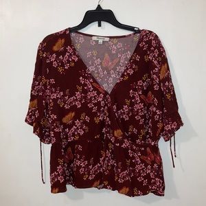 madewell maroon floral wrap top